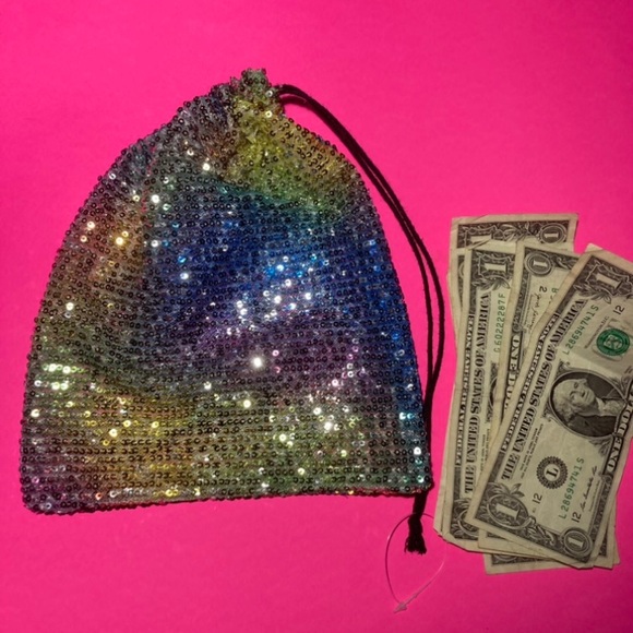 Sequin Stripper Money Bag Wristlet Rainbow Iridescent Bling Rave Dance wear Club - Picture 14 of 15